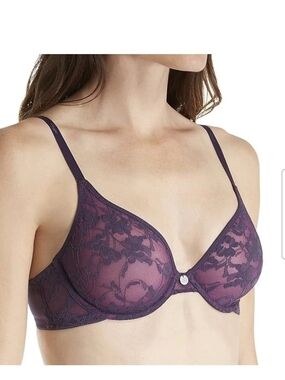 DKNY Signature Lace Purple Unlined Underwire Demi Women's Bra Sz 34B